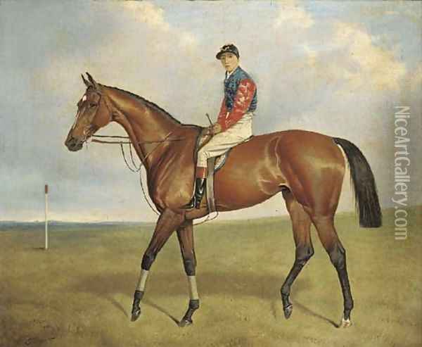 Diamond Jubilee with jockey up by a post Oil Painting - Alfred Wheeler