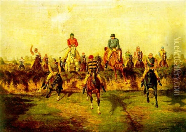 The Steeplechase Oil Painting - Benjamin Herring Jr.