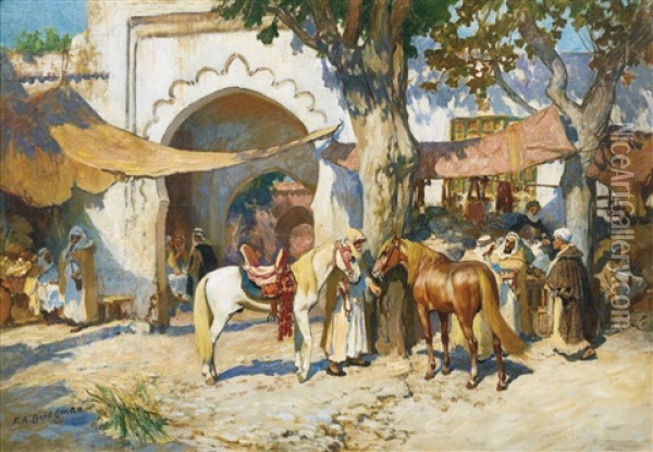 Dans Le Souk. Alger Oil Painting - Frederick Arthur Bridgman