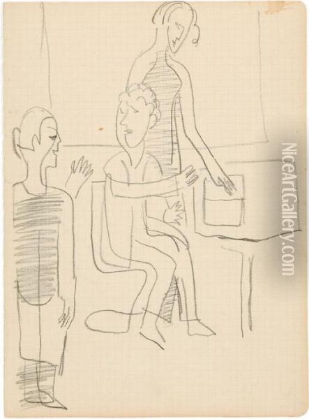 Kompositionsentwurf Fur Bild Mit Drei Personen Oil Painting - Ernst Ludwig Kirchner