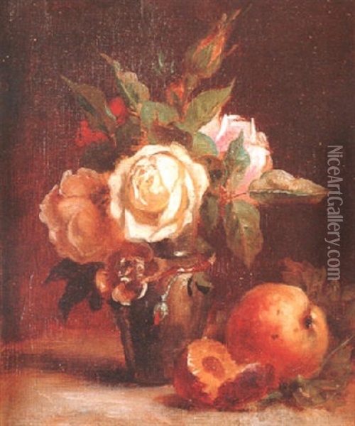 Blumenstilleben Mit Rosen Und Fruchten Oil Painting - Rudolf Epp