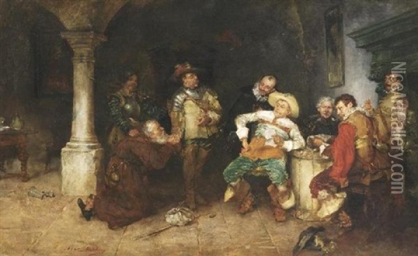 Genreszene. Landsknechte Verhoren Einen Alten Monch In Der Stube Oil Painting - Max Gaisser