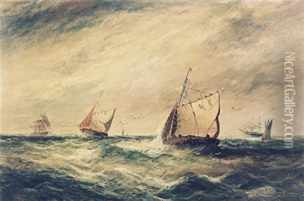 Shipping In A Stiff Breeze Oil Painting - Edwin Hayes