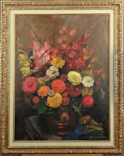 Bouquet De Fleurs Dans Un Vase Oil Painting - Marius Carion