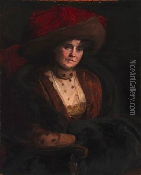 Portrait Of A Lady (the Artist's Mother Sophie Philipsen, Nee Wagner?) Oil Painting - Sally Nikolai Philipsen