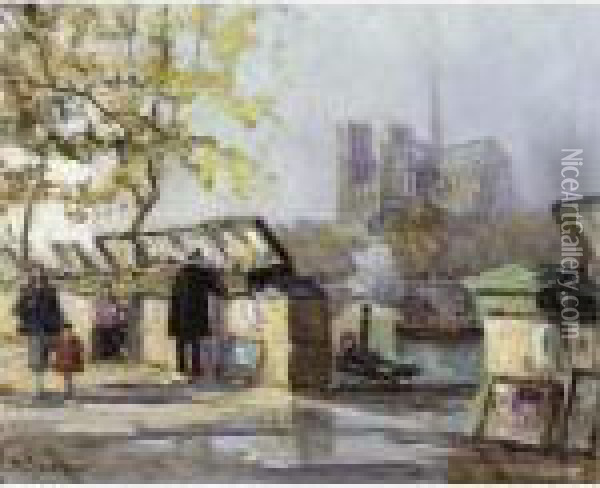 Along The Seine, Paris Oil Painting - Georges Lapchine