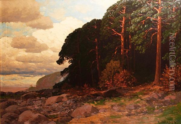 A Coastal Forest Oil Painting - Rudolf Hellgrewe