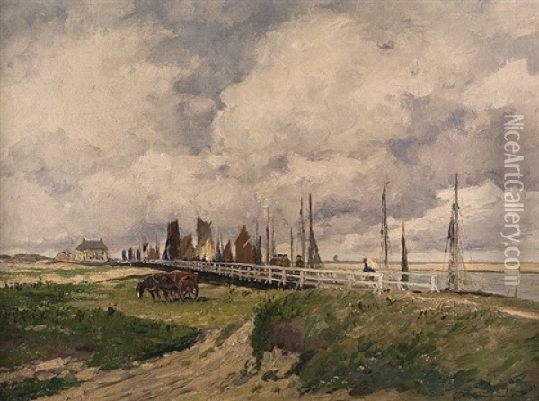 Pier In Oostende Oil Painting - Wilhelm Hambuechen