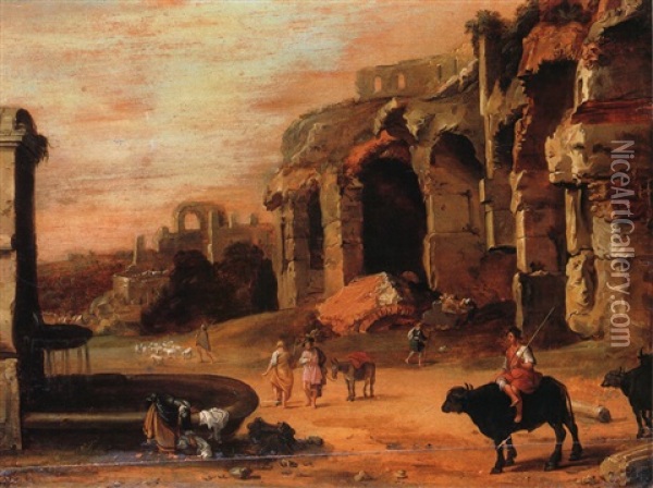 Ruinenlandschaft Mit Brunnen Oil Painting - Charles Cornelisz de Hooch