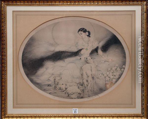 Elegant Lady With Dogs Oil Painting - Louis Icart