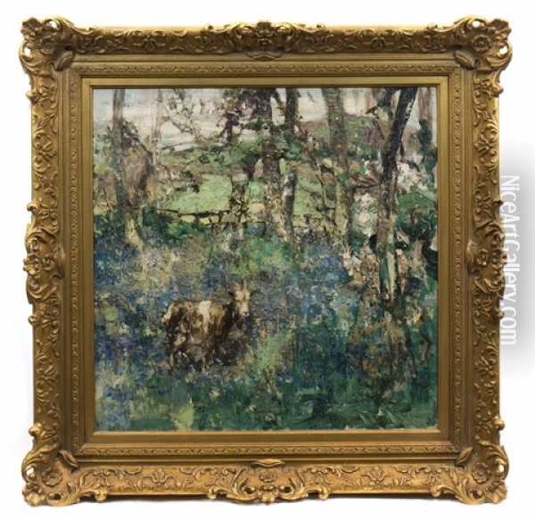 Goats Amidst Bluebells And Birches Oil Painting - Edward Atkinson Hornel