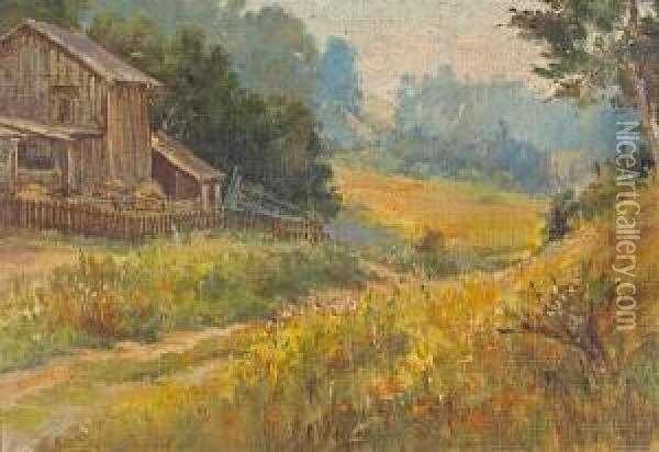 A Farmhouse And Poppies, Thought To Be Marincounty Oil Painting - Jack Wisby