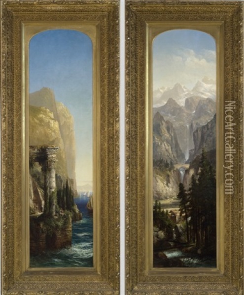 Italian View (+ Another; Pair) Oil Painting - Harrison Bird Brown