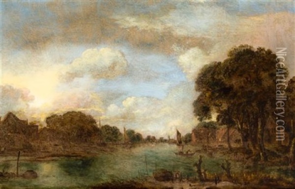 A River Scene Oil Painting - Aert van der Neer
