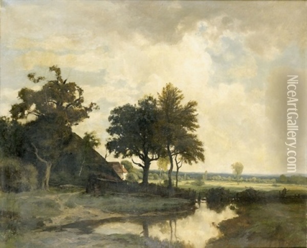 Landschaft Mit Teich Und Gehoft Oil Painting - Otto Froelicher