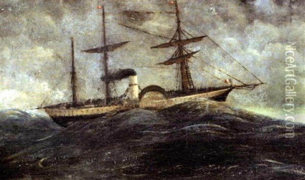 Vapeur A Roue Et A Trois Mats Dans Une Mer Dechainee Oil Painting - Henri Rousseau