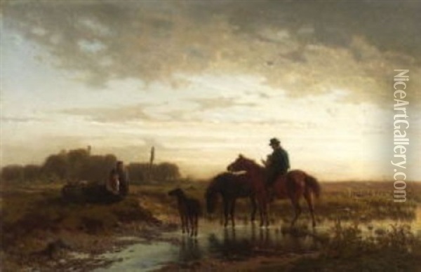 Reiter Mit Pferden In Moorlandschaft Oil Painting - Julius Noerr