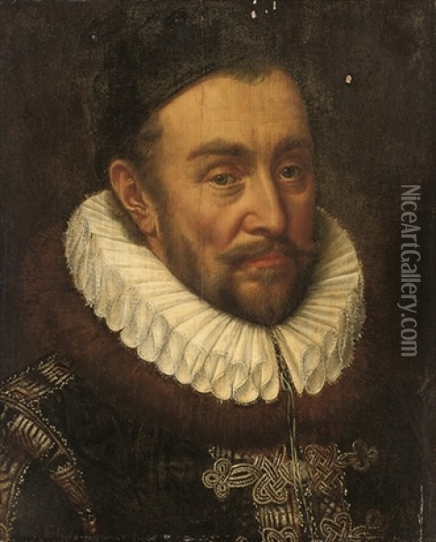 Portrait Of Prince William Of Orange (1533-1584), Half-length, In A Black Coat With Silver Embroidery And A Ruff Oil Painting - Adriaen Thomasz Key