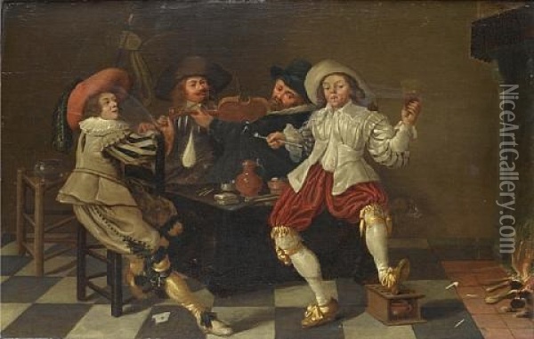 Merry Company Making Music In An Interior Oil Painting - Pieter Jacobs Codde