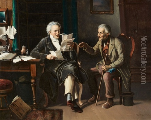 At The Notary's Office Oil Painting - Marc Louis Benjamin Vautier the Elder