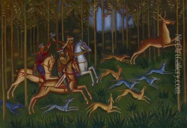 Hunting Scene Oil Painting - Dmitri Semenovich Stelletsky