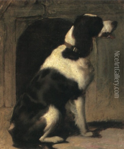 A Pointer Guarding His Kennel Oil Painting - Sir Edwin Henry Landseer