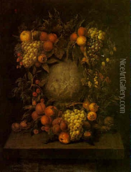 A Still Life Of Fruit And Nuts Encircling An Urn Oil Painting - Jan Pauwel Gillemans the Younger