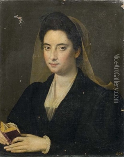 Ritratto Di Dama Con Libro (lucrezia Cenci) Oil Painting - Scipione Pulzone