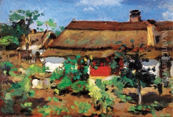 Courtyard In Szolnok Oil Painting - Adolf Fenyes