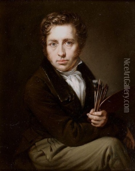Autoportrait A La Palette Oil Painting - Johann Christian Ziegler