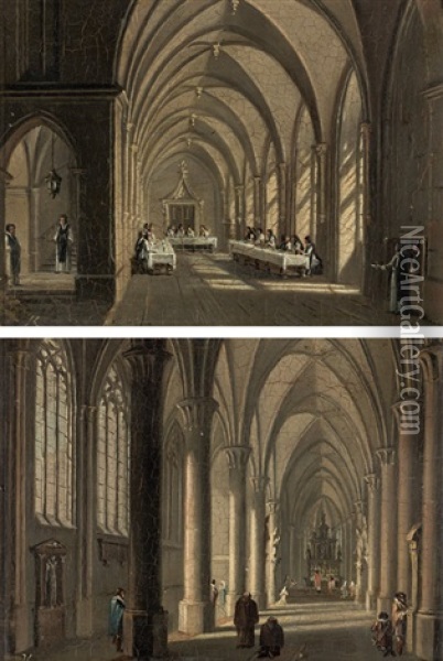 Inside View Of A Refectory And A Choir Aisle (counterparts) Oil Painting - Ludwig Kohl
