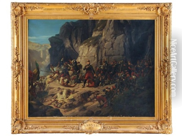 Le Lieutenant-colonel Espinasse Soutenant Un Combat D'arriere Garde. Campagne De Kabylie. Oil Painting - Jules Rigo