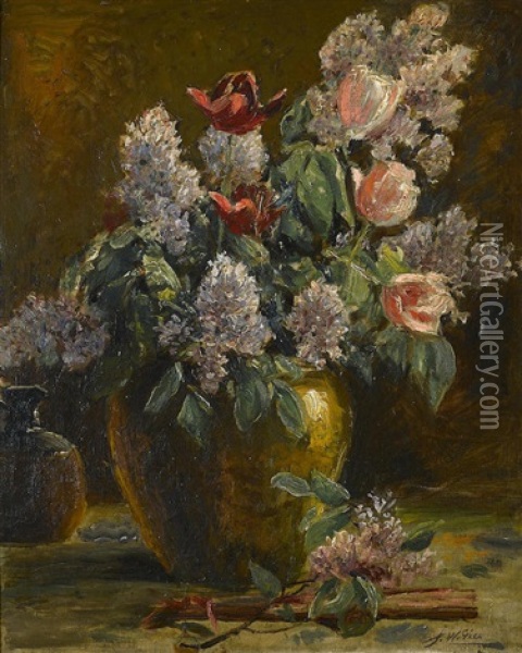 A Floral Still Life Oil Painting - Joseph W. Gies