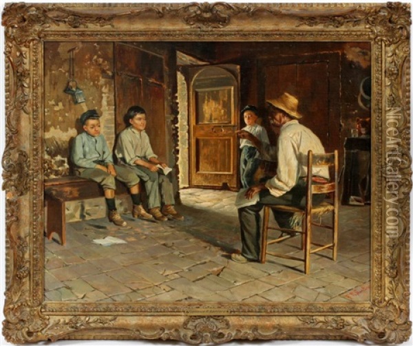 Village School Master Oil Painting - Francesco Raffaello Santoro