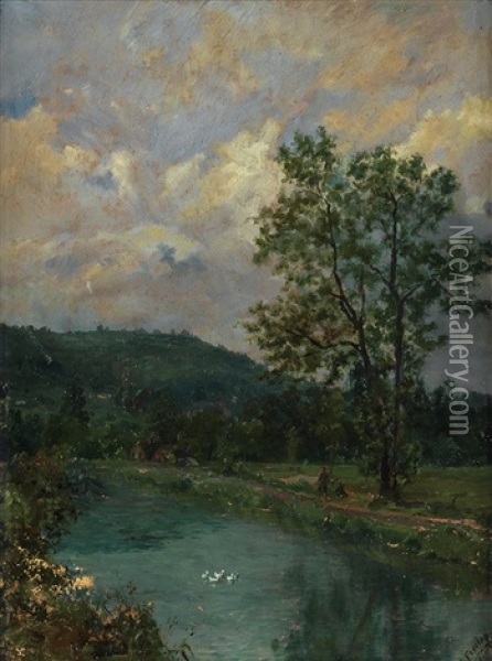 Chenango Canal, Sherburne, New York Oil Painting - Conrad Freitag