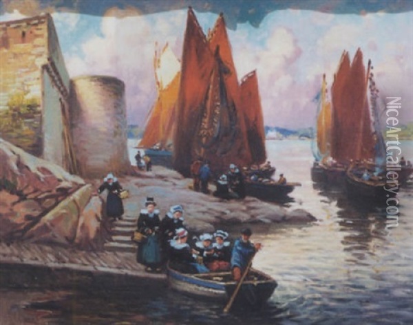 Concarneau -  Le Passage Lanriec Oil Painting - Henri Alphonse Barnoin
