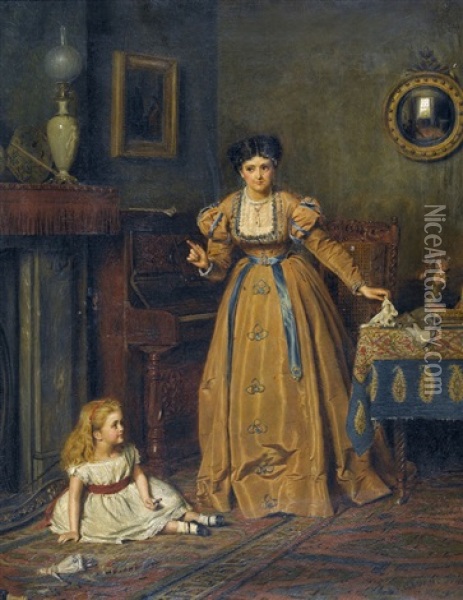 Burgerliches Interieur Mit Mutter Und Spielender Tochter Oil Painting - George Goodwin Kilburne