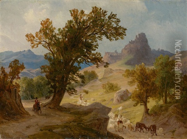 Cervara Near Rome Oil Painting - August Wilhelm Julius Ahlborn