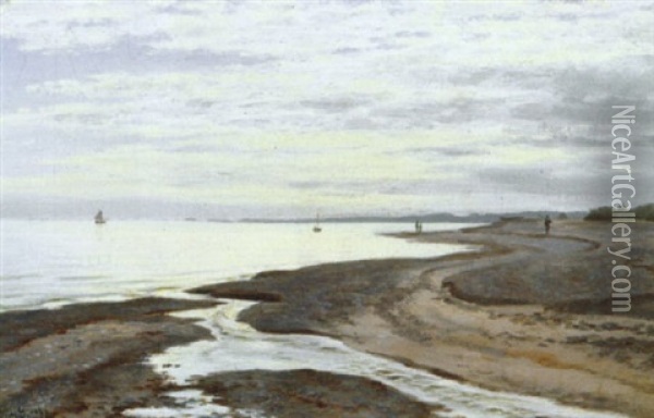 Parti Fra Skagen Strand Med Personer I Strandkanten Oil Painting - Vilhelm Groth