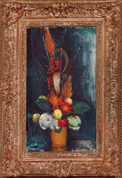 Floral Still Life In Yellow Vase Oil Painting - Maurice Molarsky