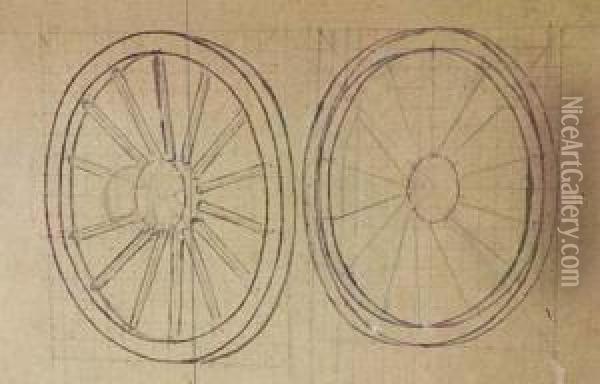 Study Of A Wheel; And Five Companion Drawings Oil Painting - Samuel Murray