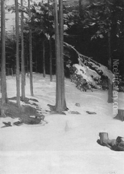 Pine Trees Under Snow Oil Painting - Akseli Valdemar Gallen-Kallela