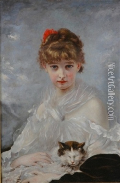 Her Favorite Pet Oil Painting - Charles Joshua Chaplin