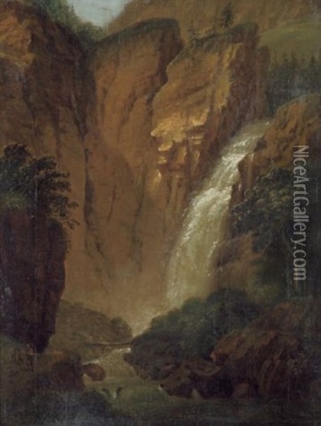 Gebirgsschlucht Mit Wasserfall Oil Painting - Ludwig (Georg L.) Vogel