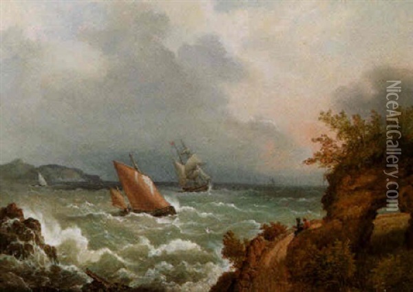 Lugger Off The Coast Oil Painting - Richard Brydges Beechey