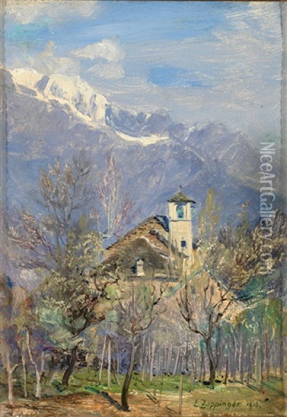 Chiesa Monte Trinita Locarno An Einem Prachtvollen Fruhlingstag Oil Painting - Ernst Theodor Zuppinger