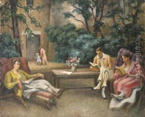 Reading On The Terrace At Venice Oil Painting - Roger Eliot Fry