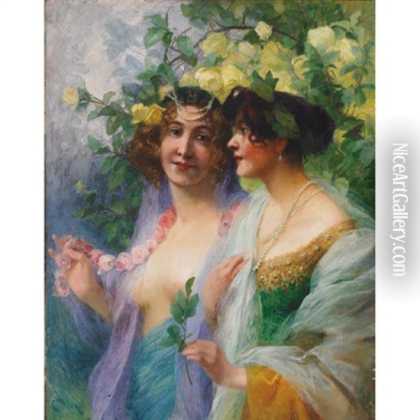 Ladies In A Spring Garden Oil Painting - Carl Duxa