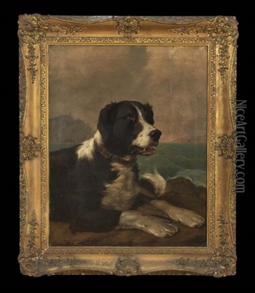 Portrait Of A Spaniel Looking Out To Sea Oil Painting - Thomas Hewes Hinckley