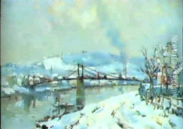 Le Pont Suspendu Sur La Seine A Rouen Oil Painting - Robert Antoine Pinchon